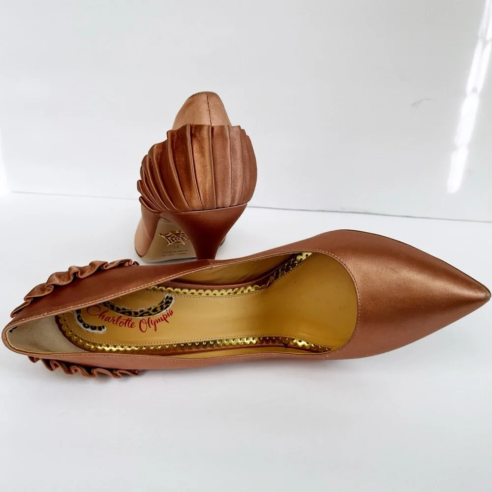 Charlotte Olympia Satin Blush Debbie High Heel Pleated Pump